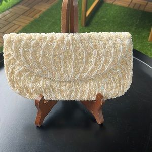 Richere sequence beaded, clutch,purse, bag, Off-White. 19” length & 4 1/2” wide